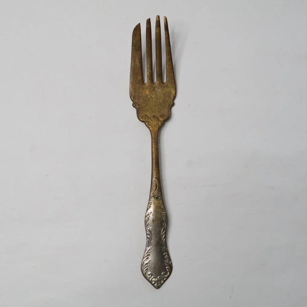Antique‎ US Silver Co Ornate Silverplate Cold Meat Fork Floral Scroll 8.5 Inch